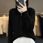 Women Cardigans Double Zippers Hoodied Sweater Solid Loose Casual Cadigans Long Sleeve Warm Autumn Winter Knitted Sweaters - Image 2