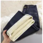 Winter Fleece Lined Jeans for Woman Y2k Pants 2025 Wide Leg Blue Loose Straight Trousers Pear Shape Body Comfort Fashion Trend - Image 5