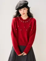 2025 Winter Collection Features A New Red Base Sweater For The Zodiac Year With Beautiful Beaded And Elegant Unique Women'S Top - Image 2